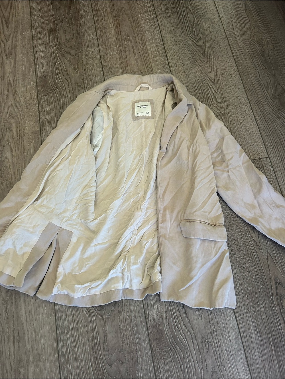 Abercrombie & Fitch Beige Lyocell Open Front Relaxed Blazer Jacket Medium
